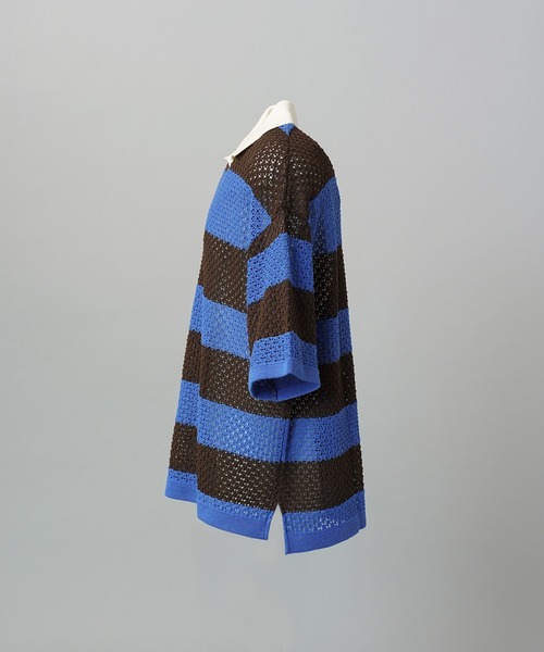 MAISON SPECIAL(メゾンスペシャル)の「《UNISEX》Rugby Border Prime-Over Skipper Knit Polo Shirt/ラガーボーダープライムオーバースキッパーニットポロシャツ【MAISON SPECIAL/メゾンスペシャル】(ポロシャツ・メンズ・ピンク/ブルー/ブラック・2/1/0)」の13枚目の写真
