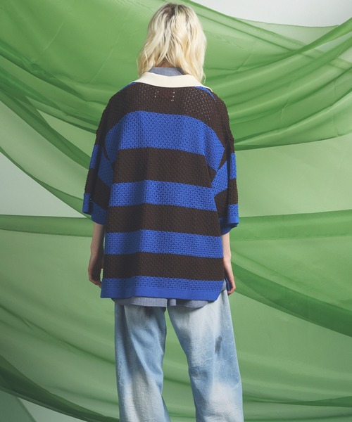 MAISON SPECIAL(メゾンスペシャル)の「《UNISEX》Rugby Border Prime-Over Skipper Knit Polo Shirt/ラガーボーダープライムオーバースキッパーニットポロシャツ【MAISON SPECIAL/メゾンスペシャル】(ポロシャツ・メンズ・ピンク/ブルー/ブラック・2/1/0)」の10枚目の写真