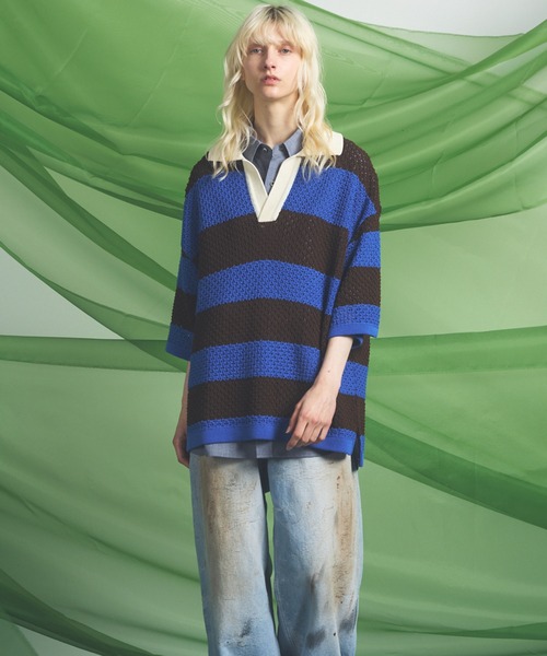 UNISEX Rugby Border Prime‑Over Skipper Knit Polo — вязаное поло MAISON SPECIAL