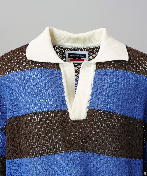 MAISON SPECIAL(メゾンスペシャル)の「《UNISEX》Rugby Border Prime-Over Skipper Knit Polo Shirt/ラガーボーダープライムオーバースキッパーニットポロシャツ【MAISON SPECIAL/メゾンスペシャル】(ポロシャツ・メンズ・ピンク/ブルー/ブラック・2/1/0)」の15枚目の写真