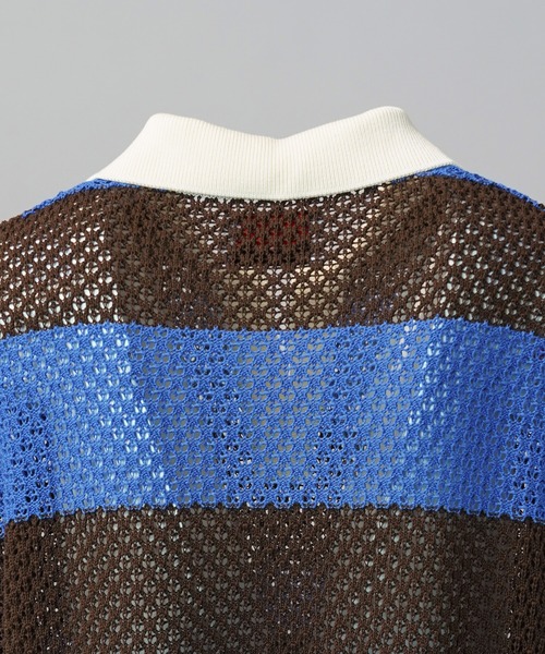 MAISON SPECIAL(メゾンスペシャル)の「《UNISEX》Rugby Border Prime-Over Skipper Knit Polo Shirt/ラガーボーダープライムオーバースキッパーニットポロシャツ【MAISON SPECIAL/メゾンスペシャル】(ポロシャツ・メンズ・ピンク/ブルー/ブラック・2/1/0)」の6枚目の写真