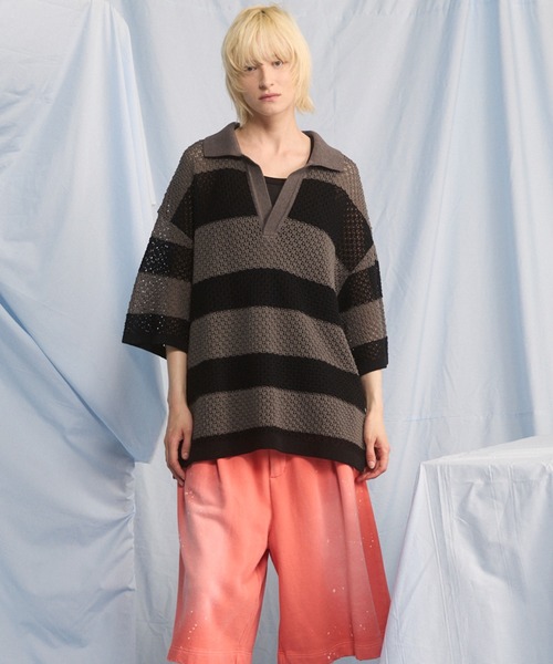 MAISON SPECIAL(メゾンスペシャル)の「《UNISEX》Rugby Border Prime-Over Skipper Knit Polo Shirt/ラガーボーダープライムオーバースキッパーニットポロシャツ【MAISON SPECIAL/メゾンスペシャル】(ポロシャツ・メンズ・ピンク/ブルー/ブラック・2/1/0)」の22枚目の写真