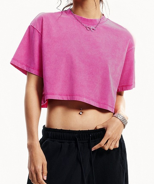 lulufa(ルルファ)の「短丈フェードTシャツ クロップド 半袖T(Tシャツ/カットソー・レディース・ピンク/ブラック/ライトブルー/ライトピンク・MEDIUM/LARGE)」の4枚目の写真