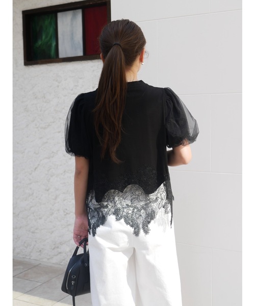BeBeoD(べベッド)の「レースチュールドッキングパフスリーブトップス(Tシャツ/カットソー・レディース・ホワイト/ブラック・フリー)」の8枚目の写真