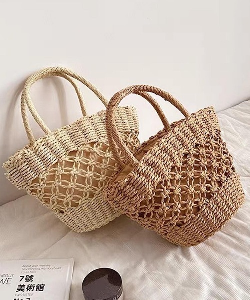 Mignonjour(ミニョンジュール)の「Mignonjour/透かし編みかごバッグ M2920(かごバッグ・レディース・ベージュ/ブラウン・FREE)」の6枚目の写真
