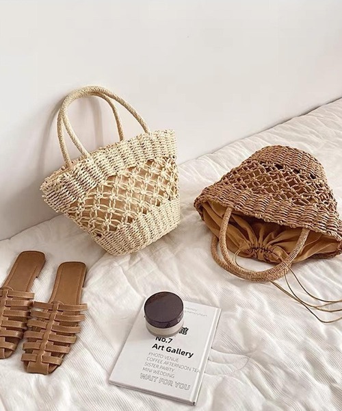 Mignonjour(ミニョンジュール)の「Mignonjour/透かし編みかごバッグ M2920(かごバッグ・レディース・ベージュ/ブラウン・FREE)」の7枚目の写真