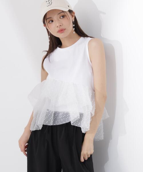 PROPORTION BODY DRESSING(プロポーションボディドレッシング)の「<E>ドットチュールカットソー / 1216267500(Tシャツ/カットソー・レディース・ブラック/ホワイト・FREE)」の1枚目の写真