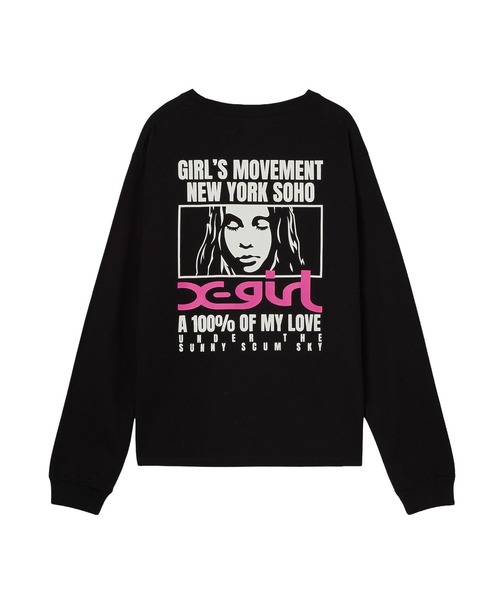 X-girl（エックスガール）の「FACE BOX AND MESSAGE L/S TEE（Tシャツ/カットソー・レディース・ホワイト/ブラック・L/M/S）」の2枚目の写真