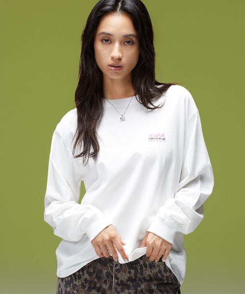 X-girl（エックスガール）の「FACE BOX AND MESSAGE L/S TEE（Tシャツ/カットソー・レディース・ホワイト/ブラック・L/M/S）」の4枚目の写真