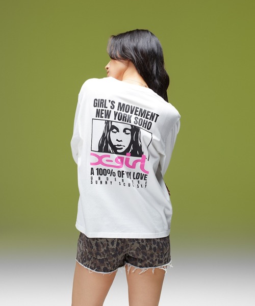 X-girl（エックスガール）の「FACE BOX AND MESSAGE L/S TEE（Tシャツ/カットソー・レディース・ホワイト/ブラック・L/M/S）」の3枚目の写真