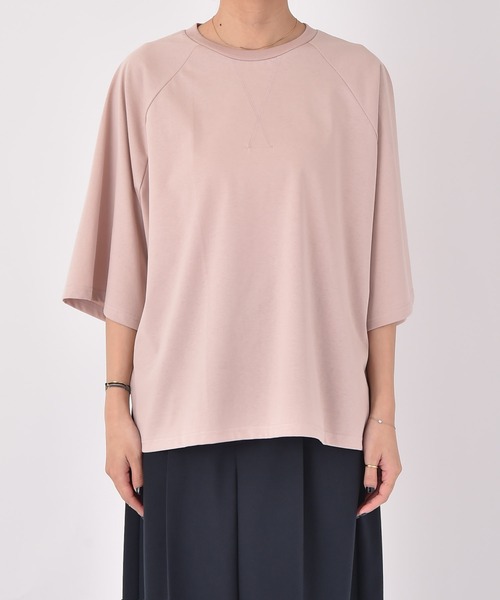 AKTE(アクテ)の「ハーフスリーブルーズTシャツ(Tシャツ/カットソー・レディース・ホワイト/スモークピンク/ネイビー・FREE)」の9枚目の写真