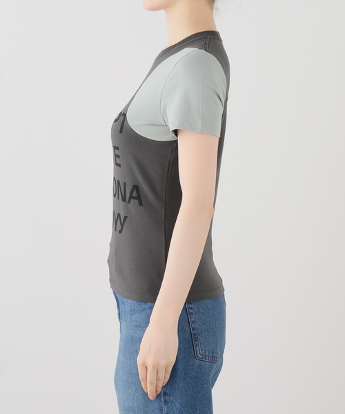 OPEN Yy(オープンワイワイ)の「【Geek Office / ギークオフィス】OPEN YY / Knitted YY DOT TYPO TEE(Tシャツ/カットソー・レディース・チャコールグレー/ホワイト/ブルー・SMALL)」の5枚目の写真