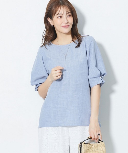 slattgir(スラットジール)の「高身長 袖タックデザインブラウス(トールサイズ)(シャツ/ブラウス・レディース・モカ/ブルー/ネイビー・T5L/T4L/T3L/TL/TLL/TM)」の1枚目の写真