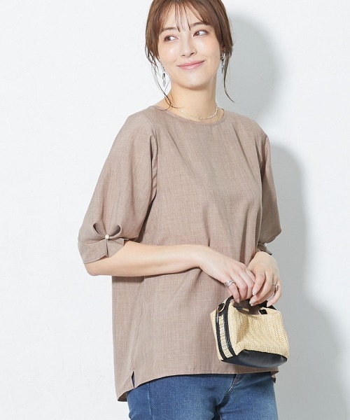 slattgir(スラットジール)の「高身長 袖タックデザインブラウス(トールサイズ)(シャツ/ブラウス・レディース・モカ/ブルー/ネイビー・T5L/T4L/T3L/TL/TLL/TM)」の2枚目の写真