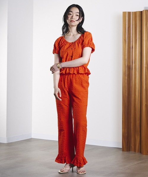 ROSE BUD(ローズバッド)の「GINGHAM PUFF SLEEVE TOP(シャツ/ブラウス・レディース・ブラック/オレンジ・ONE SIZE)」の5枚目の写真