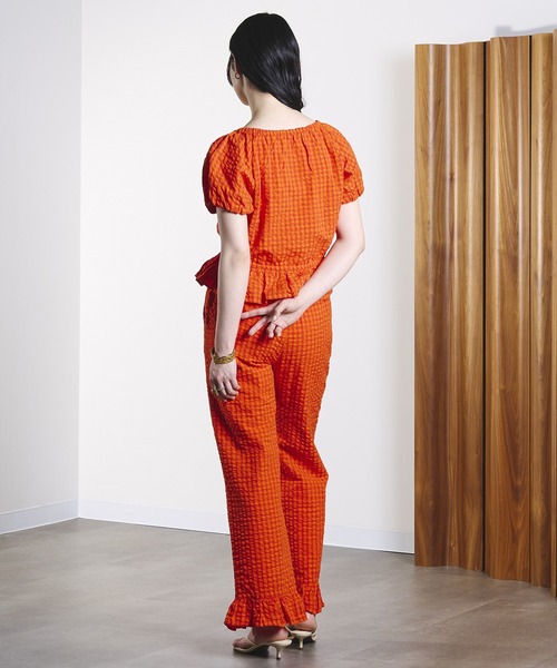 ROSE BUD(ローズバッド)の「GINGHAM PUFF SLEEVE TOP(シャツ/ブラウス・レディース・ブラック/オレンジ・ONE SIZE)」の7枚目の写真