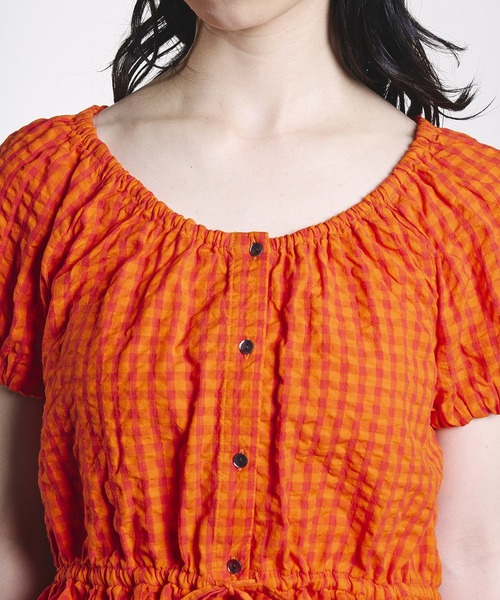 ROSE BUD(ローズバッド)の「GINGHAM PUFF SLEEVE TOP(シャツ/ブラウス・レディース・ブラック/オレンジ・ONE SIZE)」の9枚目の写真