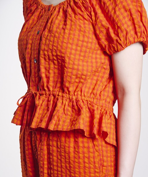 ROSE BUD(ローズバッド)の「GINGHAM PUFF SLEEVE TOP(シャツ/ブラウス・レディース・ブラック/オレンジ・ONE SIZE)」の11枚目の写真
