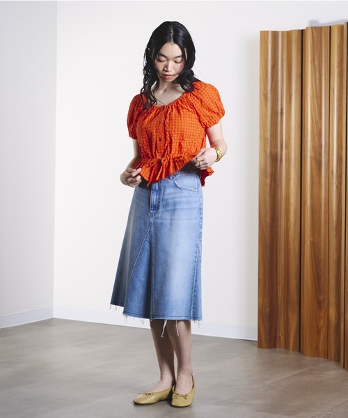 ROSE BUD(ローズバッド)の「GINGHAM PUFF SLEEVE TOP(シャツ/ブラウス・レディース・ブラック/オレンジ・ONE SIZE)」の13枚目の写真
