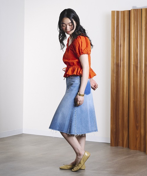 ROSE BUD(ローズバッド)の「GINGHAM PUFF SLEEVE TOP(シャツ/ブラウス・レディース・ブラック/オレンジ・ONE SIZE)」の14枚目の写真