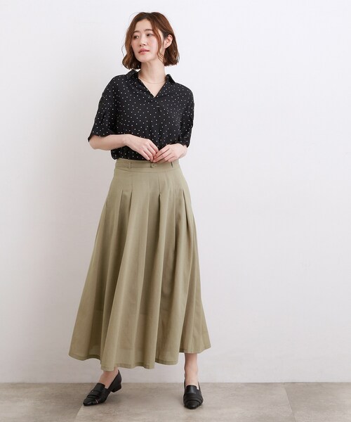 grove(グローブ)の「【洗える】ON/OFF使える、ベルト付フレアスカート(スカート・レディース・ネイビー/ベージュ/ブラック・01/02/03/04/05)」の6枚目の写真