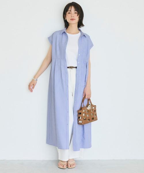 coca(coca)(コカ)の「サッカータック切替シャツワンピース(シャツワンピース・レディース・ストライプ/ブラック・L/M/S)」の2枚目の写真