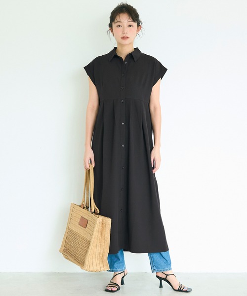 coca(coca)(コカ)の「サッカータック切替シャツワンピース(シャツワンピース・レディース・ストライプ/ブラック・L/M/S)」の1枚目の写真