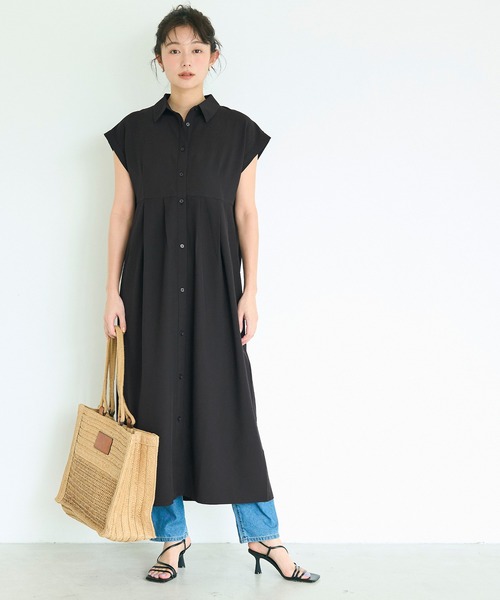 coca(coca)(コカ)の「サッカータック切替シャツワンピース(シャツワンピース・レディース・ストライプ/ブラック・L/M/S)」の4枚目の写真