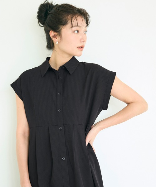 coca(coca)(コカ)の「サッカータック切替シャツワンピース(シャツワンピース・レディース・ストライプ/ブラック・L/M/S)」の6枚目の写真