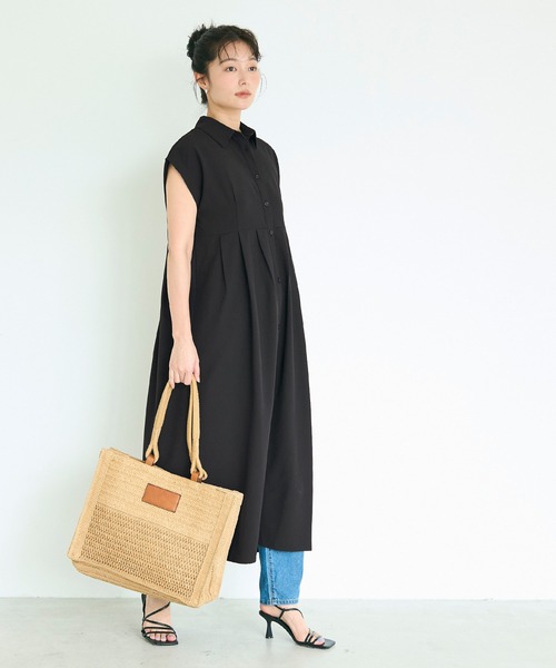 coca(coca)(コカ)の「サッカータック切替シャツワンピース(シャツワンピース・レディース・ストライプ/ブラック・L/M/S)」の7枚目の写真