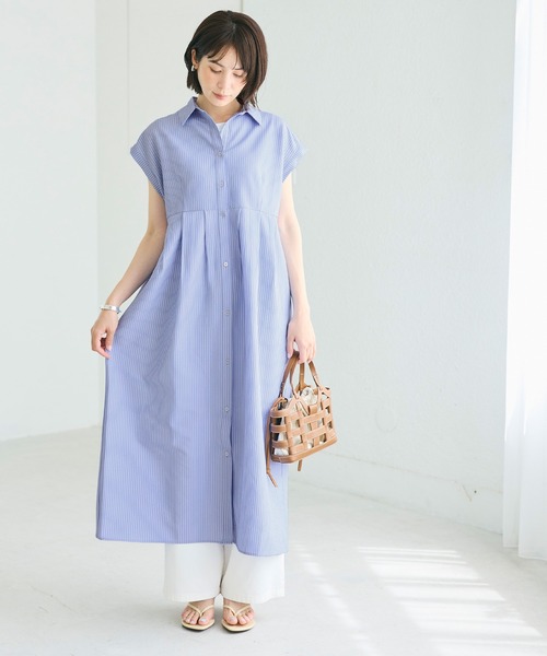 coca(coca)(コカ)の「サッカータック切替シャツワンピース(シャツワンピース・レディース・ストライプ/ブラック・L/M/S)」の10枚目の写真