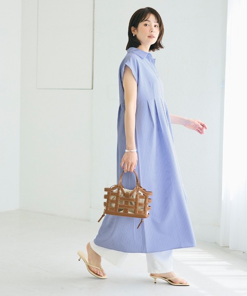 coca(coca)(コカ)の「サッカータック切替シャツワンピース(シャツワンピース・レディース・ストライプ/ブラック・L/M/S)」の13枚目の写真