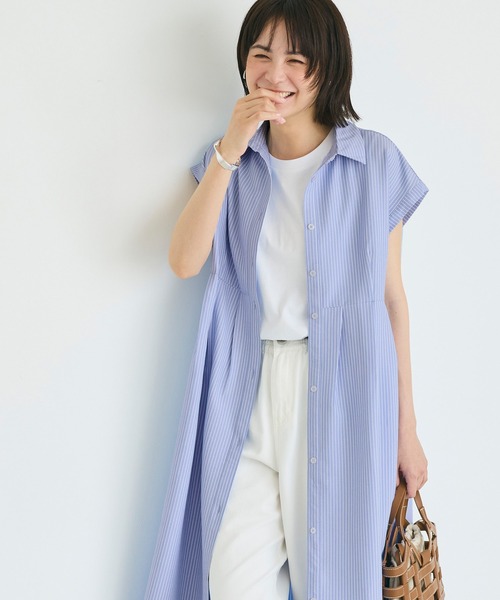 coca(coca)(コカ)の「サッカータック切替シャツワンピース(シャツワンピース・レディース・ストライプ/ブラック・L/M/S)」の15枚目の写真