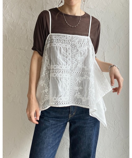 She's Closet(シーズクローゼット)の「花柄 刺繍 レース エンブロイダリー キャミソール ビスチェ ワイドパンツ セットアップ(セットアップ・レディース・オフホワイト/ブラック・FREE)」の14枚目の写真