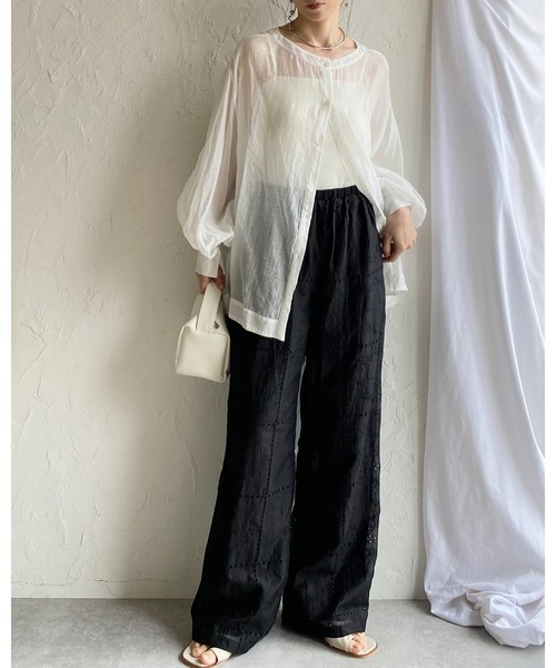 She's Closet(シーズクローゼット)の「花柄 刺繍 レース エンブロイダリー キャミソール ビスチェ ワイドパンツ セットアップ(セットアップ・レディース・オフホワイト/ブラック・FREE)」の17枚目の写真