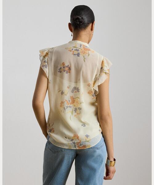 LAUREN RALPH LAUREN(ローレン ラルフ ローレン)の「フローラル ピンタックド タイネック ブラウス(シャツ/ブラウス・レディース・ホワイト・S/M/XS/XXS)」の4枚目の写真