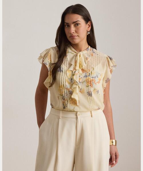 LAUREN RALPH LAUREN(ローレン ラルフ ローレン)の「フローラル ピンタックド タイネック ブラウス(シャツ/ブラウス・レディース・ホワイト・S/M/XS/XXS)」の6枚目の写真