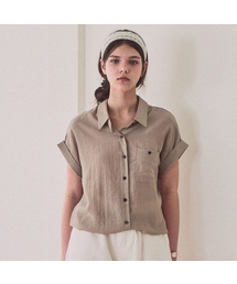 Linen string pocket sleeve shirt_3 Colors