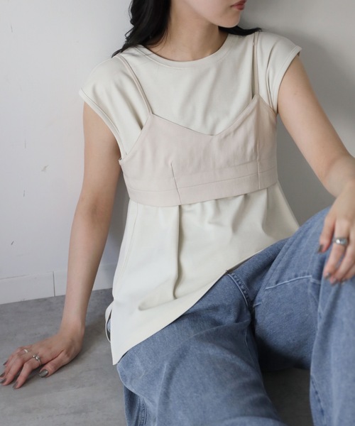 YENNA(イェンナ)の「チビブラ+タンクトップ(Tシャツ/カットソー・レディース・アイボリー/モカ/ブラック・FREE)」の4枚目の写真
