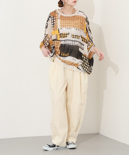 crossi（クロッシー）の「総柄サイドリボンドルマンブラウス 半端袖（シャツ/ブラウス・レディース・イエロー/グリーン・FREE）」の8枚目の写真