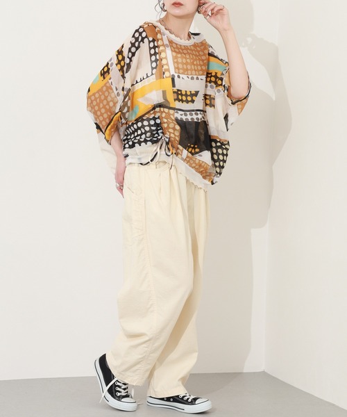 crossi（クロッシー）の「総柄サイドリボンドルマンブラウス 半端袖（シャツ/ブラウス・レディース・イエロー/グリーン・FREE）」の9枚目の写真