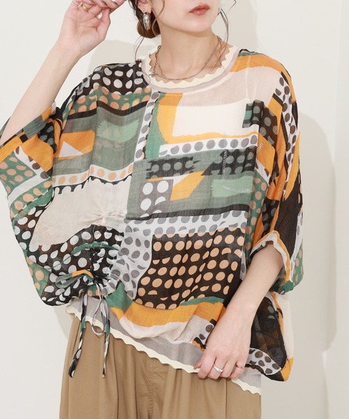 crossi（クロッシー）の「総柄サイドリボンドルマンブラウス 半端袖（シャツ/ブラウス・レディース・イエロー/グリーン・FREE）」の16枚目の写真