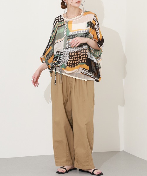 crossi（クロッシー）の「総柄サイドリボンドルマンブラウス 半端袖（シャツ/ブラウス・レディース・イエロー/グリーン・FREE）」の11枚目の写真