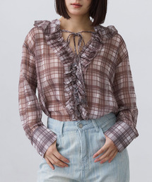 シアーチェックフリルブラウス / Sheer Check Frill Blouse