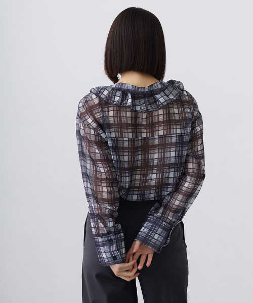 Mirette(ミレット)の「シアーチェックフリルブラウス / Sheer Check Frill Blouse(シャツ/ブラウス・レディース・ブラック/ブラウン・FREE)」の5枚目の写真