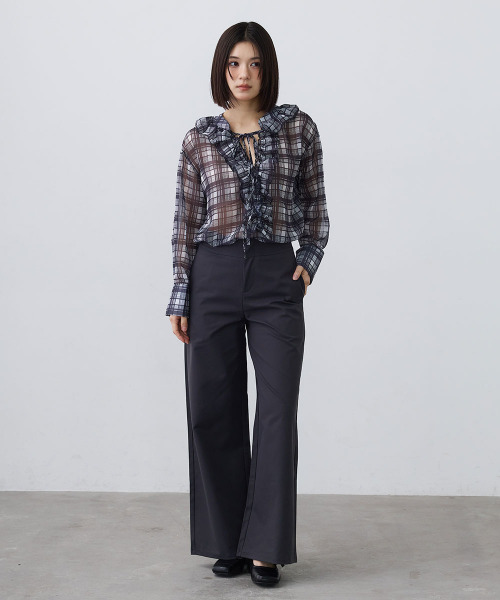 Mirette(ミレット)の「シアーチェックフリルブラウス / Sheer Check Frill Blouse(シャツ/ブラウス・レディース・ブラック/ブラウン・FREE)」の6枚目の写真