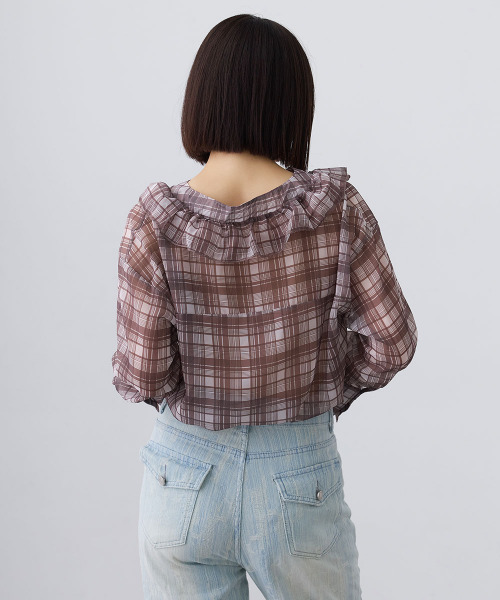 Mirette(ミレット)の「シアーチェックフリルブラウス / Sheer Check Frill Blouse(シャツ/ブラウス・レディース・ブラック/ブラウン・FREE)」の9枚目の写真