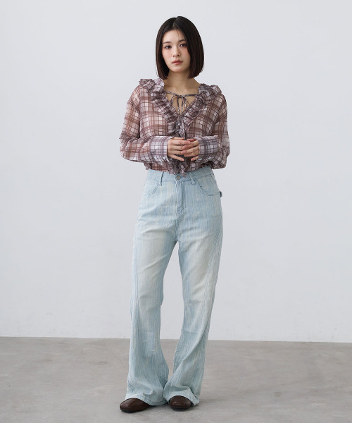 Mirette(ミレット)の「シアーチェックフリルブラウス / Sheer Check Frill Blouse(シャツ/ブラウス・レディース・ブラック/ブラウン・FREE)」の10枚目の写真
