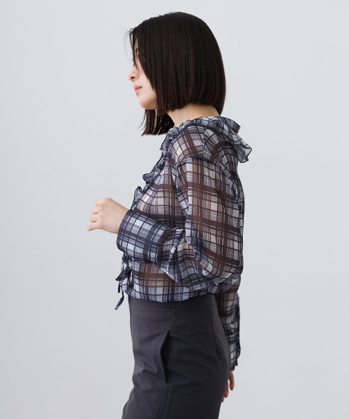 Mirette(ミレット)の「シアーチェックフリルブラウス / Sheer Check Frill Blouse(シャツ/ブラウス・レディース・ブラック/ブラウン・FREE)」の12枚目の写真
