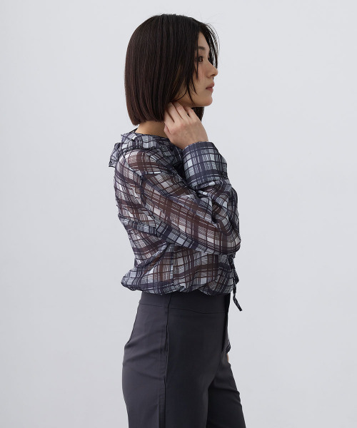 Mirette(ミレット)の「シアーチェックフリルブラウス / Sheer Check Frill Blouse(シャツ/ブラウス・レディース・ブラック/ブラウン・FREE)」の13枚目の写真